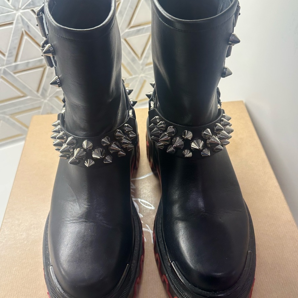 Christian Louboutin Black Studded Dune Combat Boots Sz 39.5